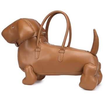 Women Fun Dog Shaped Crossbody Shoulder Bag Handbag PU Leather Unique Novelty Dog Shaped Purse(1 Bro...