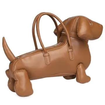 Women Fun Dog Shaped Crossbody Shoulder Bag Handbag PU Leather Unique Novelty Dog Shaped Purse(1 Brown)