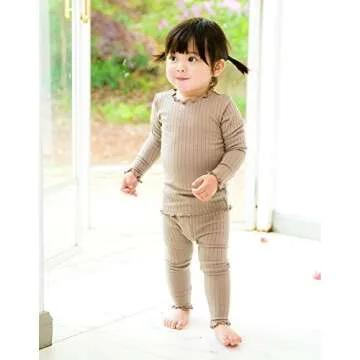 VAENAIT BABY Infant Toddler Kids Long Sleeve Modal Sleepwear Pajamas 2pcs Set Shirring Beige XL