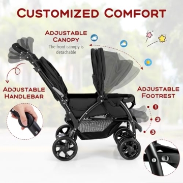 HONEY JOY Double Stroller – Lightweight & Compact for Two