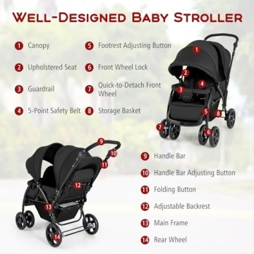 HONEY JOY Double Stroller – Lightweight & Compact for Two