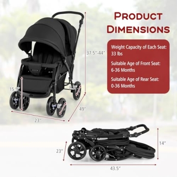 HONEY JOY Double Stroller – Lightweight & Compact for Two