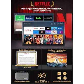 [Netflix Officially/Auto Focus] Smart Projector with WiFi 6 and Bluetooth, DBPOWER Native 1080p Proj...