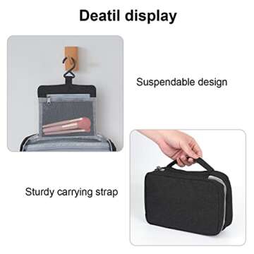 ALXBSONE Travel Toiletry Bag, Small Portable Makeup Storage Bag, Men and Women Handheld Folding Toiletry Bag Hanging Waterproof Lightweight(Black)
