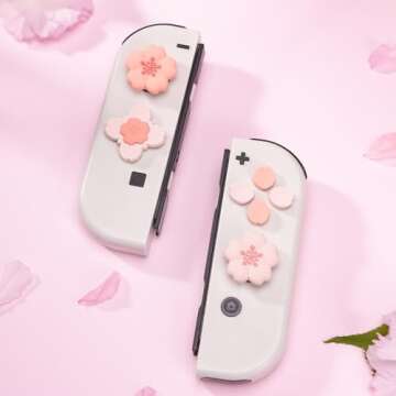 GeekShare Silicone Cross D-Pad Button Caps Set Cute Joystick Cover - ABXY Key Buttons Sticker Compatible with Nintendo Switch/OLED Joy Con - Sakura