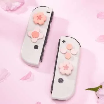 GeekShare Silicone Cross D-Pad Button Caps Set Cute Joystick Cover - ABXY Key Buttons Sticker Compatible with Nintendo Switch/OLED Joy Con - Sakura