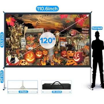 Projector Screen Outdoor,JWSIT 120 inch Outdoor Movie Screen-Upgraded 3 Layers PVC 16:9 Outdoor Projector Screen,Portable Video Projection Screen with Carrying Bag for Home Theater Backyard