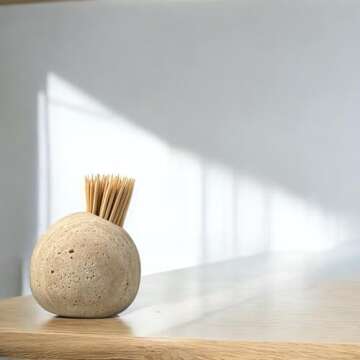 ELEMNTS Travertine Toothpick Holder, Match Holder with Striker for Candles, Decorative Natural Stone...