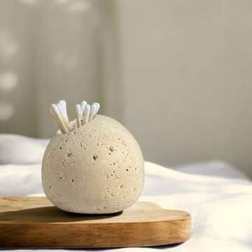 ELEMNTS Travertine Toothpick Holder, Match Holder with Striker for Candles, Decorative Natural Stone, Modern Home Decor