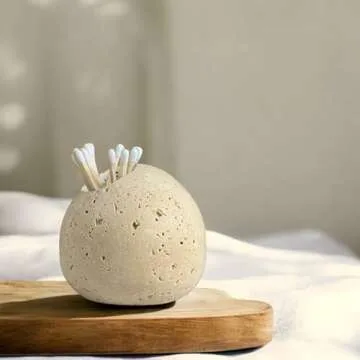 ELEMNTS Travertine Toothpick Holder, Match Holder with Striker for Candles, Decorative Natural Stone, Modern Home Decor