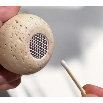 ELEMNTS Travertine Toothpick Holder, Match Holder with Striker for Candles, Decorative Natural Stone, Modern Home Decor