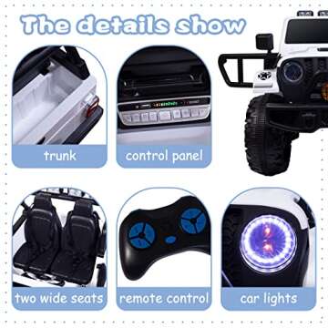 OTTARO 2 Seater Ride on Truck, 12V Large Electric Vehicles Battery Powered Cars for Kids with Remote Control, Spring Suspension, LED Lights, Music (White)