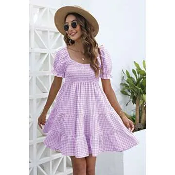 Ladies Off Shoulder Gingham Mini Dress