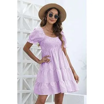 Ladies Off Shoulder Gingham Mini Dress