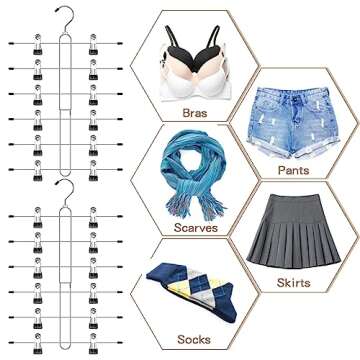 6 Tier Skirt Hangers Space Saving,2 Pack Pants Skirts Hangers with Clips for Women Closet,Non Slip Closet Organizer and Storage Multi Clothes Shorts Hanger Organization Dorm Room Essentials
