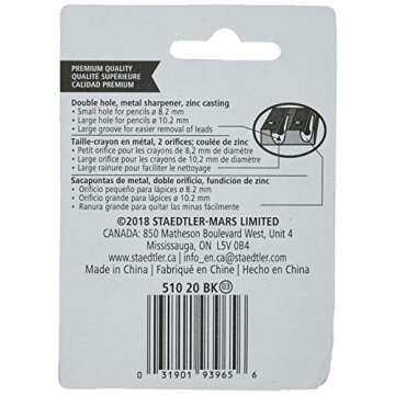 Staedtler Metal Sharpener, Double Hole for Pencils and Colored Pencils, 1-Each (510 20BK)