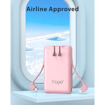 Compact TG90° Portable Charger Power Bank with Built-in Plug and Cables