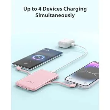 Compact TG90° Portable Charger Power Bank with Built-in Plug and Cables