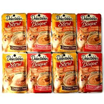 Delectables Lickable Treats Senior 15yrs+ Variety Bundle for Cats. Two Flavors, 4 Pouches of Each Fl...