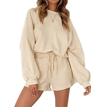 MEROKEETY Women's 2024 Fall Oversized Batwing Sleeve Lounge Sets Casual Top and Shorts 2 Piece Outfi...