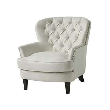 Stylish Ivory Club Chair with Studded Accents