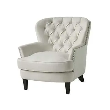 Stylish Ivory Club Chair with Studded Accents
