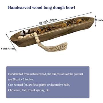 Wooden Dough Bowls Decorative，Rustic Bread Long Bowls Decor Wood Tray, Hand Carved For Table Cente...