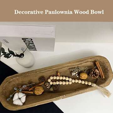 Wooden Dough Bowls Decorative，Rustic Bread Long Bowls Decor Wood Tray, Hand Carved For Table Centerpiece Decor, Home Decor (20 * 6 * 2 inch Brown)