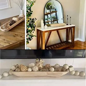 Wooden Dough Bowls Decorative，Rustic Bread Long Bowls Decor Wood Tray, Hand Carved For Table Centerpiece Decor, Home Decor (20 * 6 * 2 inch Brown)