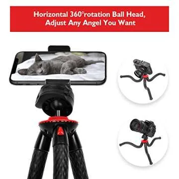 Fotopro Flexible Phone Tripod, Camera Tripod with Dual 1/4" Screw & Bluetooth Remote Control & Smartphone Mount for iPhone, DSLR, Samsung, Huawei UFO Plus