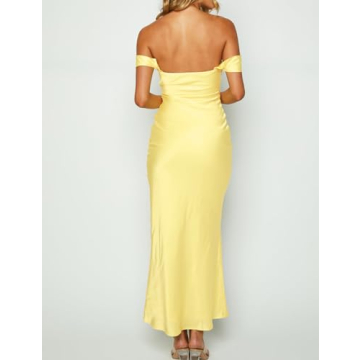 Elegant Satin Off-Shoulder Ruched Backless Maxi Dress