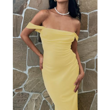 Elegant Satin Off-Shoulder Ruched Backless Maxi Dress