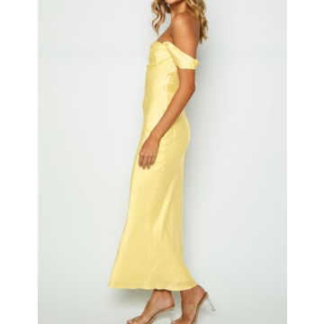 Elegant Satin Off-Shoulder Ruched Backless Maxi Dress
