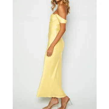Elegant Satin Off-Shoulder Ruched Backless Maxi Dress