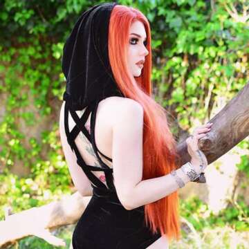 JUMISEE Women Rave Pentagram Bodysuit Jumpsuit Sexy Hoodie Festival Clothing Romper for Dance Party Clubwear