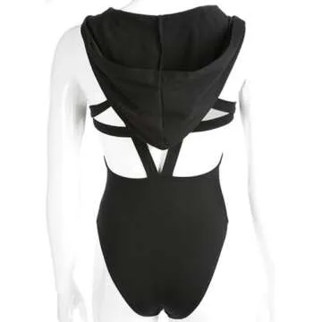 JUMISEE Women Rave Pentagram Bodysuit Jumpsuit Sexy Hoodie Festival Clothing Romper for Dance Party Clubwear