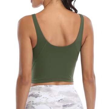 Oalka Sports Bra Womens Longline Padded Crop Tank Yoga Bras Workout Fitness Top Olive Green XL