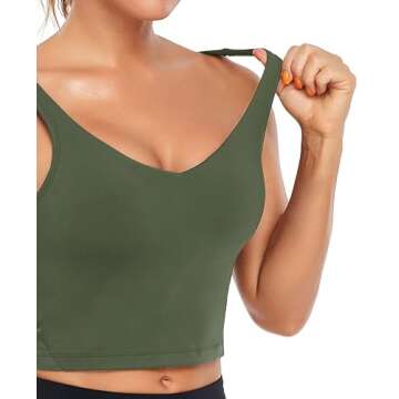 Oalka Women's Longline Padded Crop Tank Yoga Bra - Olive Green