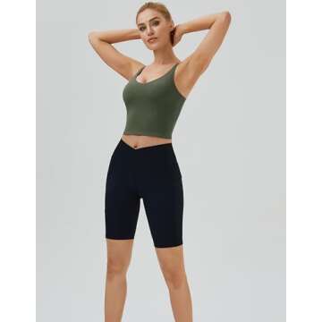 Oalka Women's Longline Padded Crop Tank Yoga Bra - Olive Green