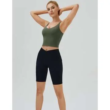 Oalka Women's Longline Padded Crop Tank Yoga Bra - Olive Green