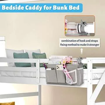 Loghot Bedside Caddy/Bedside Storage Bag Hanging Organizer for Bunk and Hospital Beds,Dorm Rooms Bed Rails,Can be Placed Glasses,Books,Mobile Phones,Keys (New Grey-1)