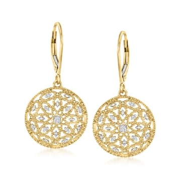 Ross-Simons 0.10 ct. t.w. Diamond Circle Drop Earrings in 18kt Gold Over Sterling