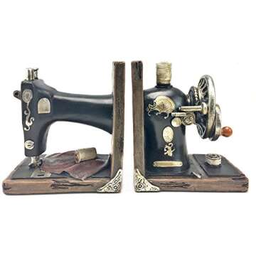Bellaa 21383 Decorative Bookend Book Ends Sewing Machine Vintage Bookshelves Shelves Books Stopper H...