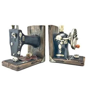 Bellaa 21383 Decorative Bookend Book Ends Sewing Machine Vintage Bookshelves Shelves Books Stopper Home Office Library Study Decor Heavy Duty Non Skid 6 Inch