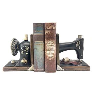 Bellaa 21383 Decorative Bookend Book Ends Sewing Machine Vintage Bookshelves Shelves Books Stopper Home Office Library Study Decor Heavy Duty Non Skid 6 Inch
