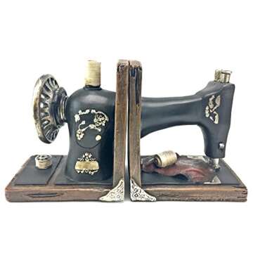 Bellaa 21383 Decorative Bookend Book Ends Sewing Machine Vintage Bookshelves Shelves Books Stopper Home Office Library Study Decor Heavy Duty Non Skid 6 Inch