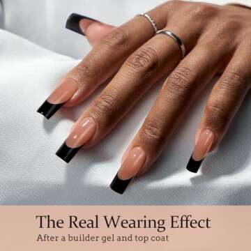 BTArtboxnails XCOATTIPS French Tip Nails - Long Press on Nails, Square Nail Tips Black, French Tip P...