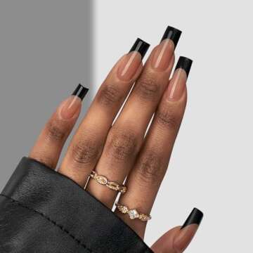 BTArtboxnails XCOATTIPS French Tip Nails - Long Press on Nails, Square Nail Tips Black, French Tip Press on Nails, Soft Gel False Nail Tips, Soak Off Acrylic Fake Nails Valentines Day Gift