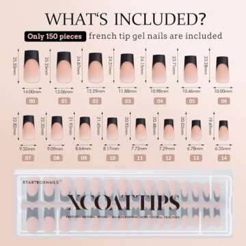 BTArtboxnails XCOATTIPS French Tip Nails - Long Press on Nails, Square Nail Tips Black, French Tip Press on Nails, Soft Gel False Nail Tips, Soak Off Acrylic Fake Nails Valentines Day Gift