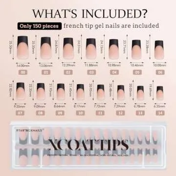 BTArtboxnails XCOATTIPS French Tip Nails - Long Press on Nails, Square Nail Tips Black, French Tip Press on Nails, Soft Gel False Nail Tips, Soak Off Acrylic Fake Nails Valentines Day Gift